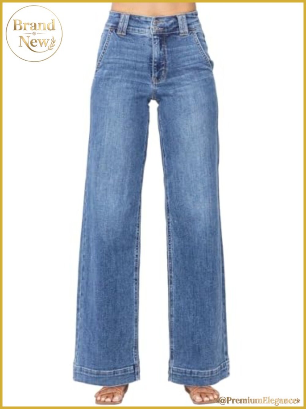 High Waisted Wide Leg Straight Jeans Stretchy Denim Tummy Control